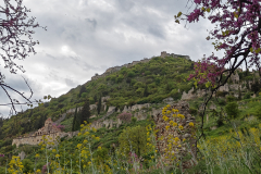 Citadela in pod njo ruševine stare Mistre ter edini še delujoči samostan