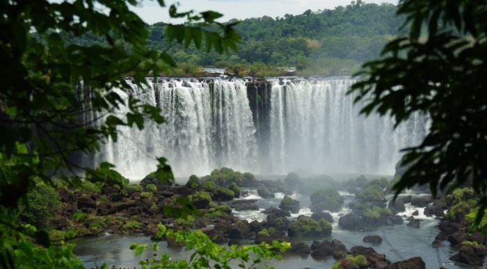 Sredi bujne džungle v daljavi bučijo mogočni slapovi Iguazú.