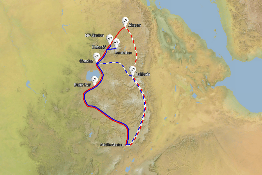 Etiopija zemljevid potovanj