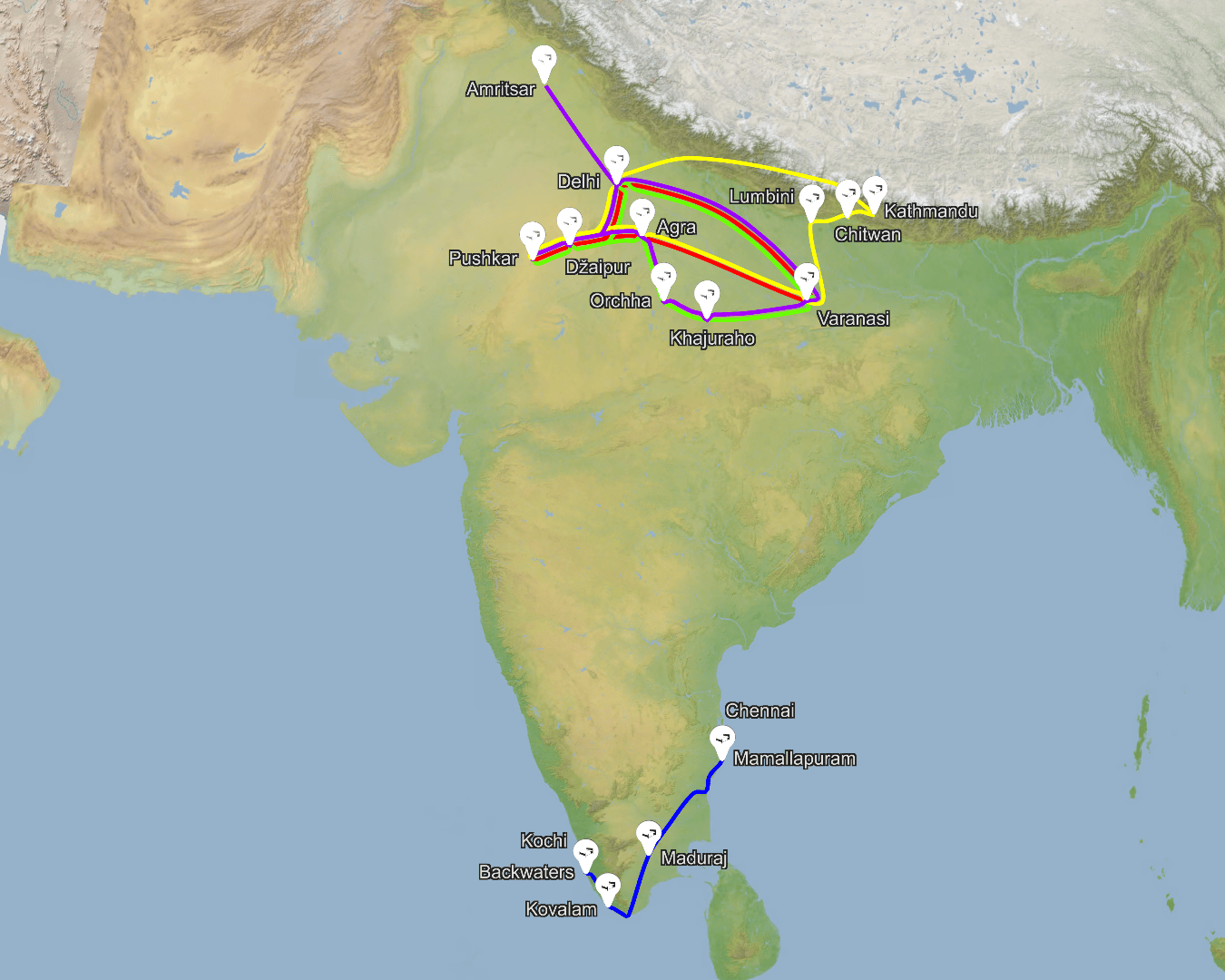 Indija zemljevid potovanj