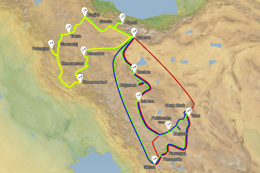Iran zemljevid potovanj