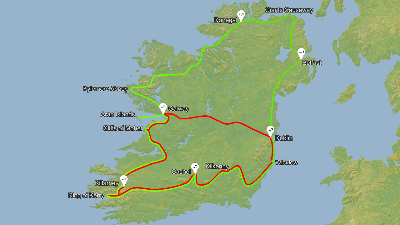 Irska zemljevid potovanj