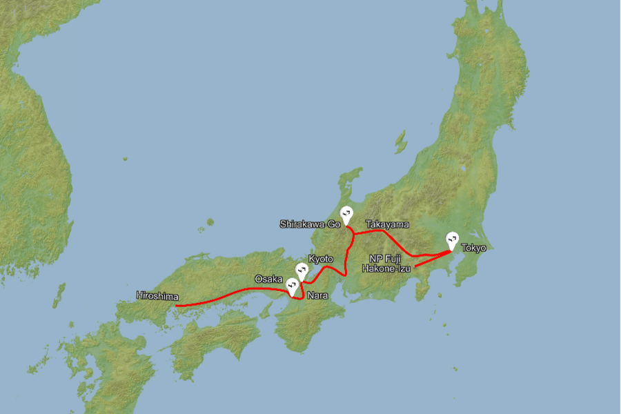 Japonska zemljevid potovanj