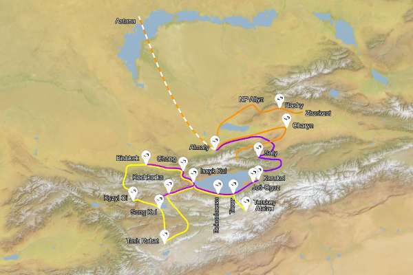 Kazahstan in Kirgizija - zemljevid