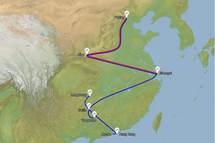 kitajska zemljevid potovanj