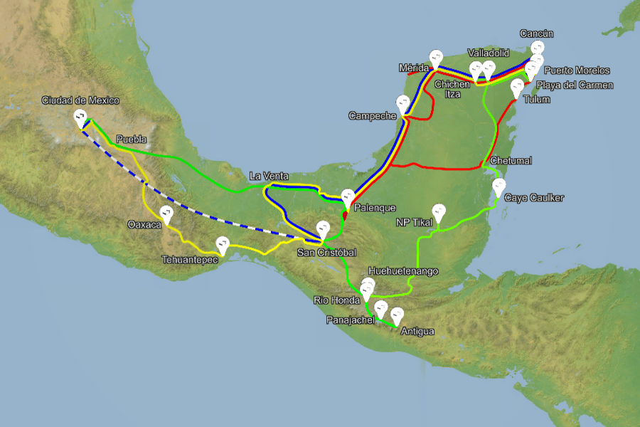 Mehika zemljevid potovanj