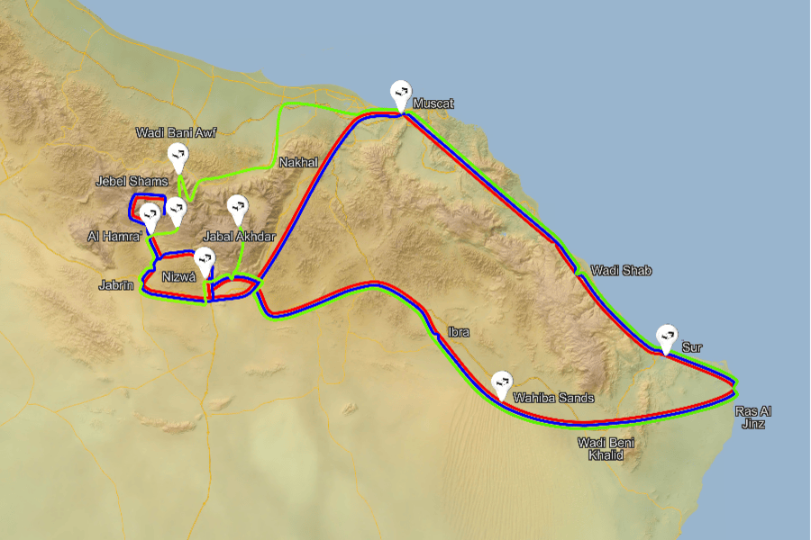 Oman zemljevid potovanj
