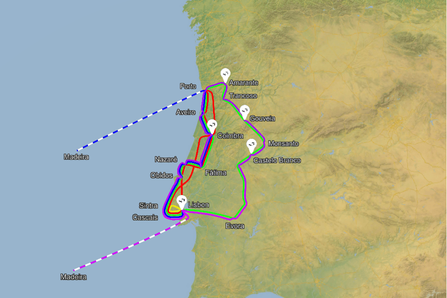 Portugalska zemljevid potovanj