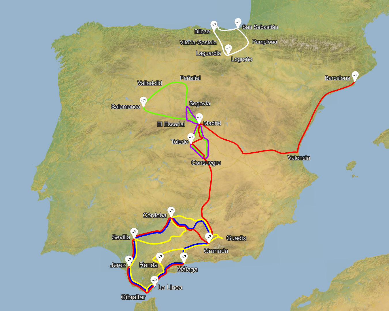 Španija zemljevid potovanj