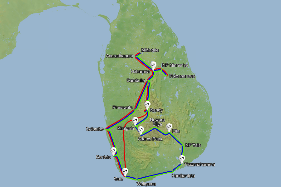 Srilanka zemljevid potovanj