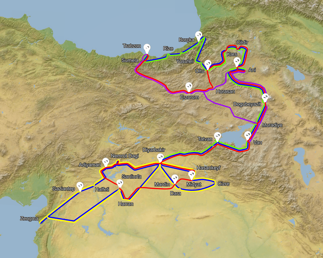 vzhodna Turčija zemljevid potovanj