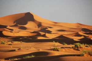 Pogled na sipine Erg Chebija ob sončnem vzhodu.